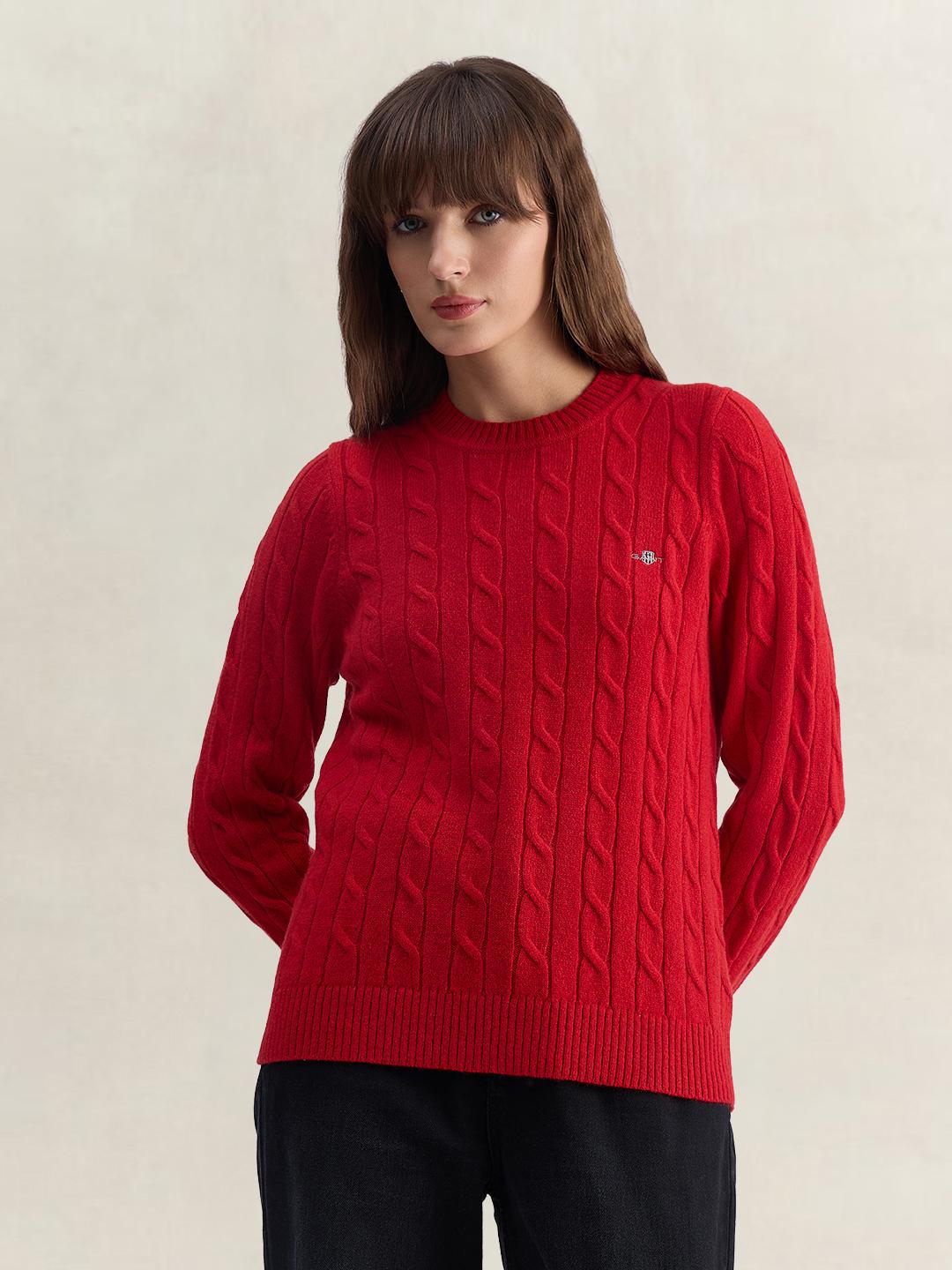 Gant Women Red Regular Fit Lambswool Sweater
