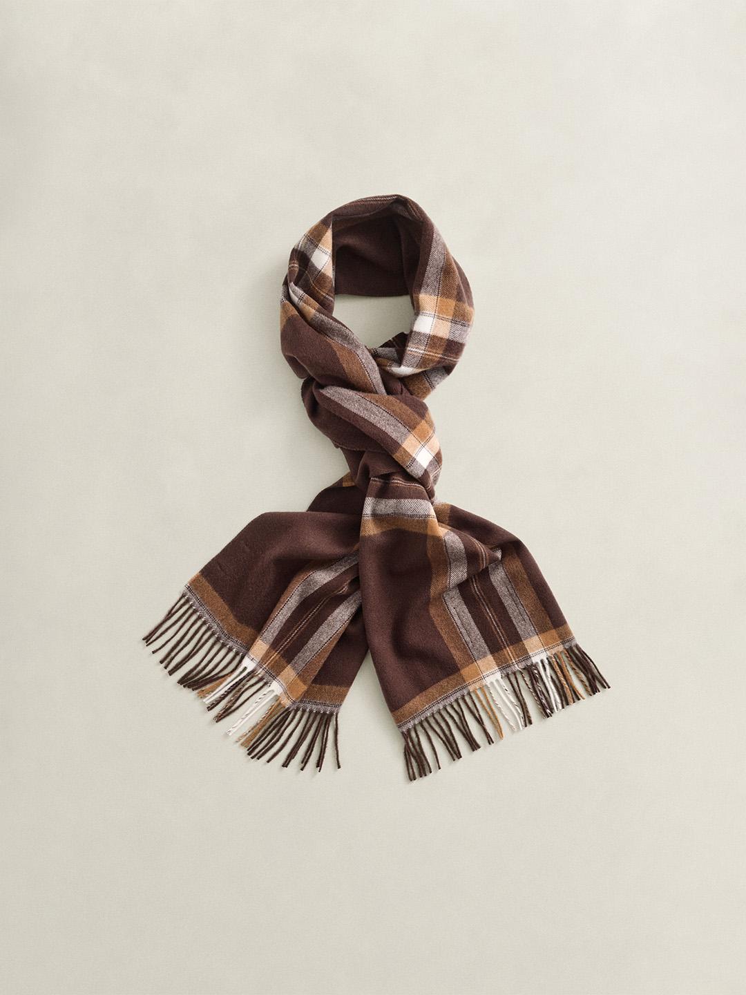 Gant Women Brown Tartan Check Merinowool Scarf