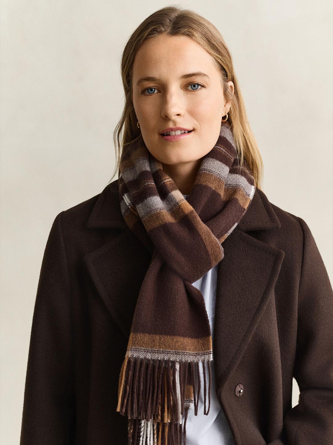 Gant Women Brown Tartan Check Merinowool Scarf
