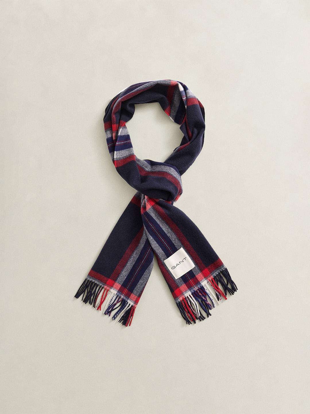 Gant Women Dark Blue Checked Merinowool Tartan Scarf