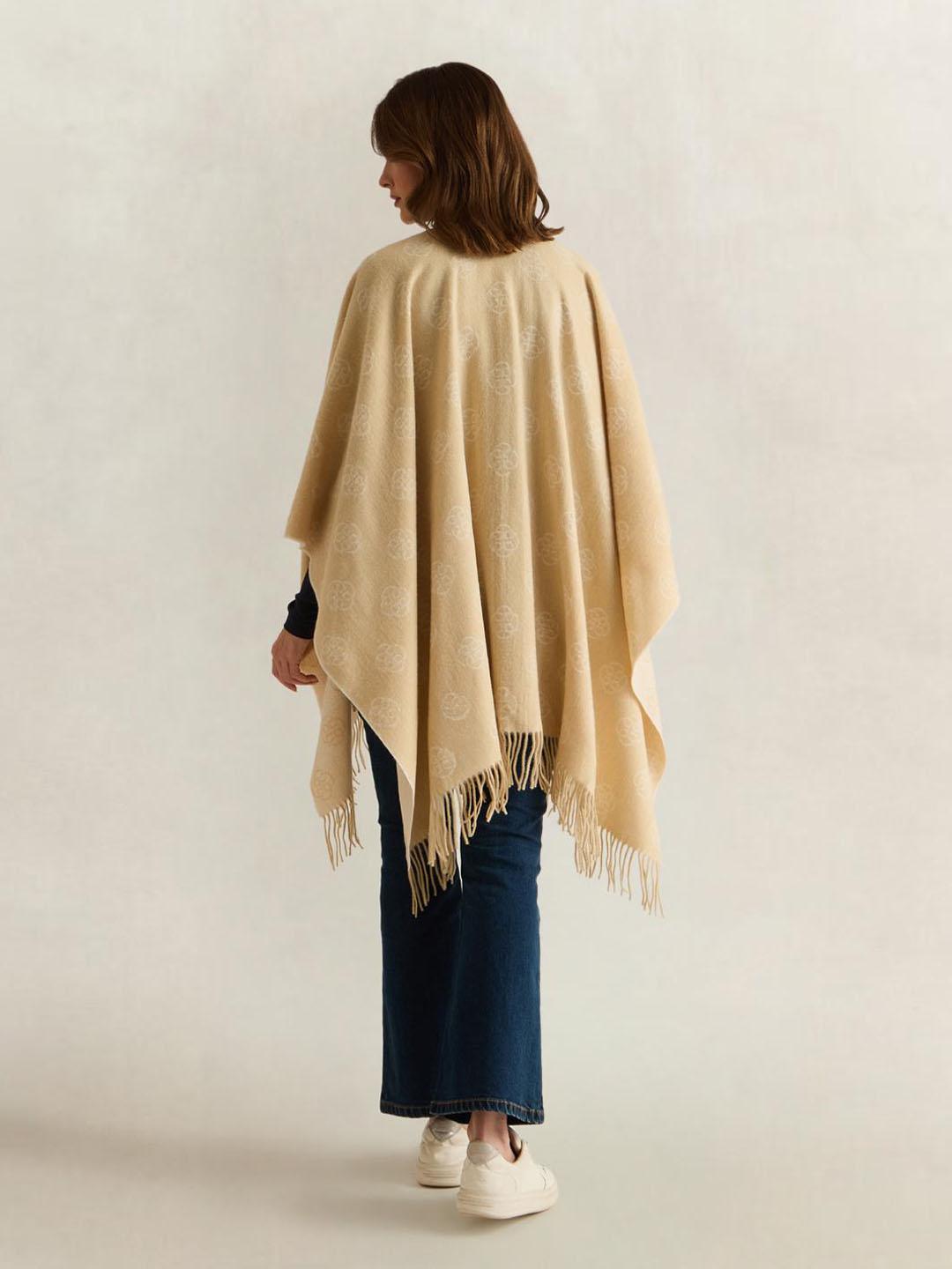 Gant Women Beige Printed Merinowool Monogram Poncho Scarf
