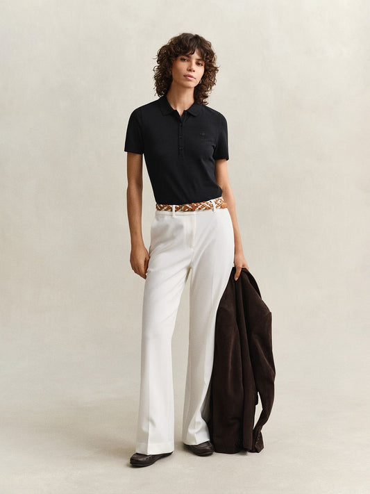 Gant Women Black Solid Slim Fit Polo T-Shirt