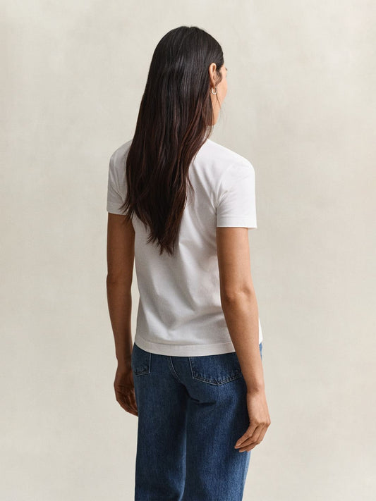 Gant Women White Solid Regular Fit Pure Cotton T-Shirt