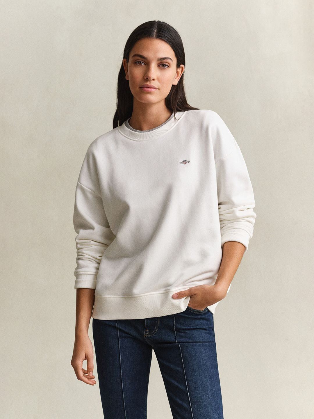 Gant Women White Solid Relaxed Fit Sweatshirt