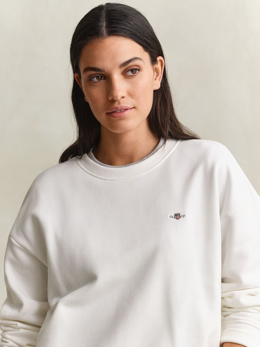 Gant Women White Solid Relaxed Fit Sweatshirt