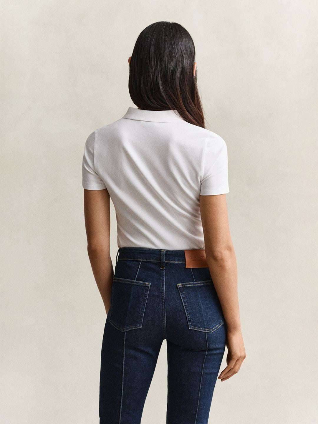 Gant Women White Solid Slim Fit Polo T-Shirt