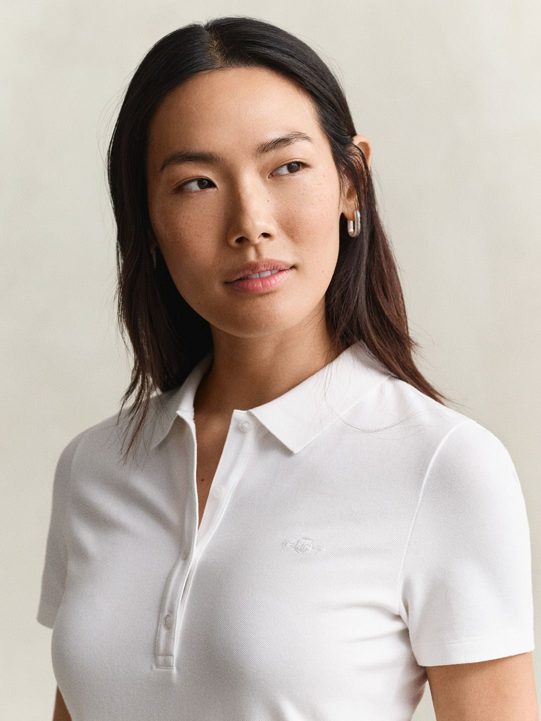 Gant Women White Solid Slim Fit Polo T-Shirt