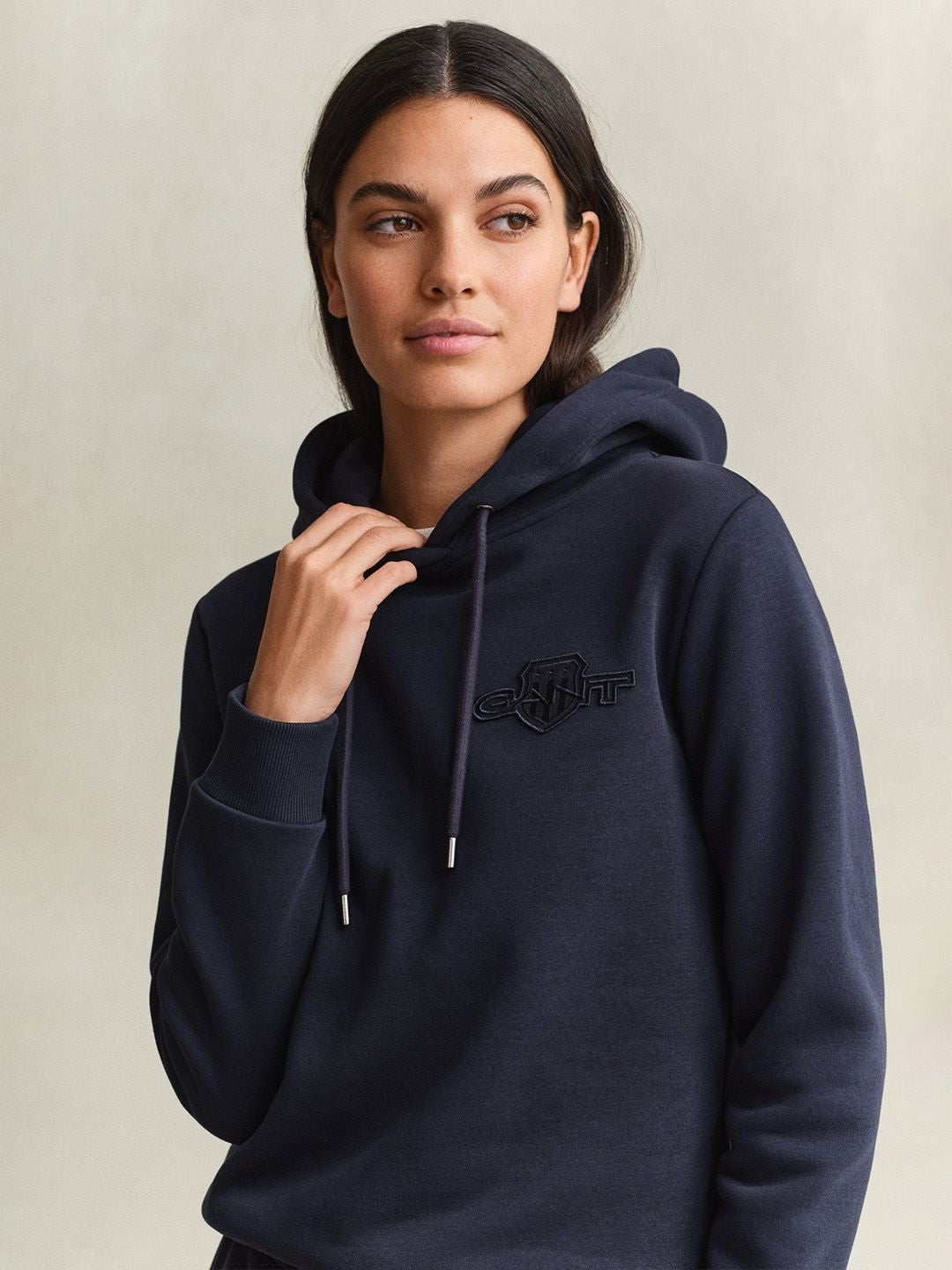 Gant Women Navy Blue Solid Regular Fit Sweatshirt