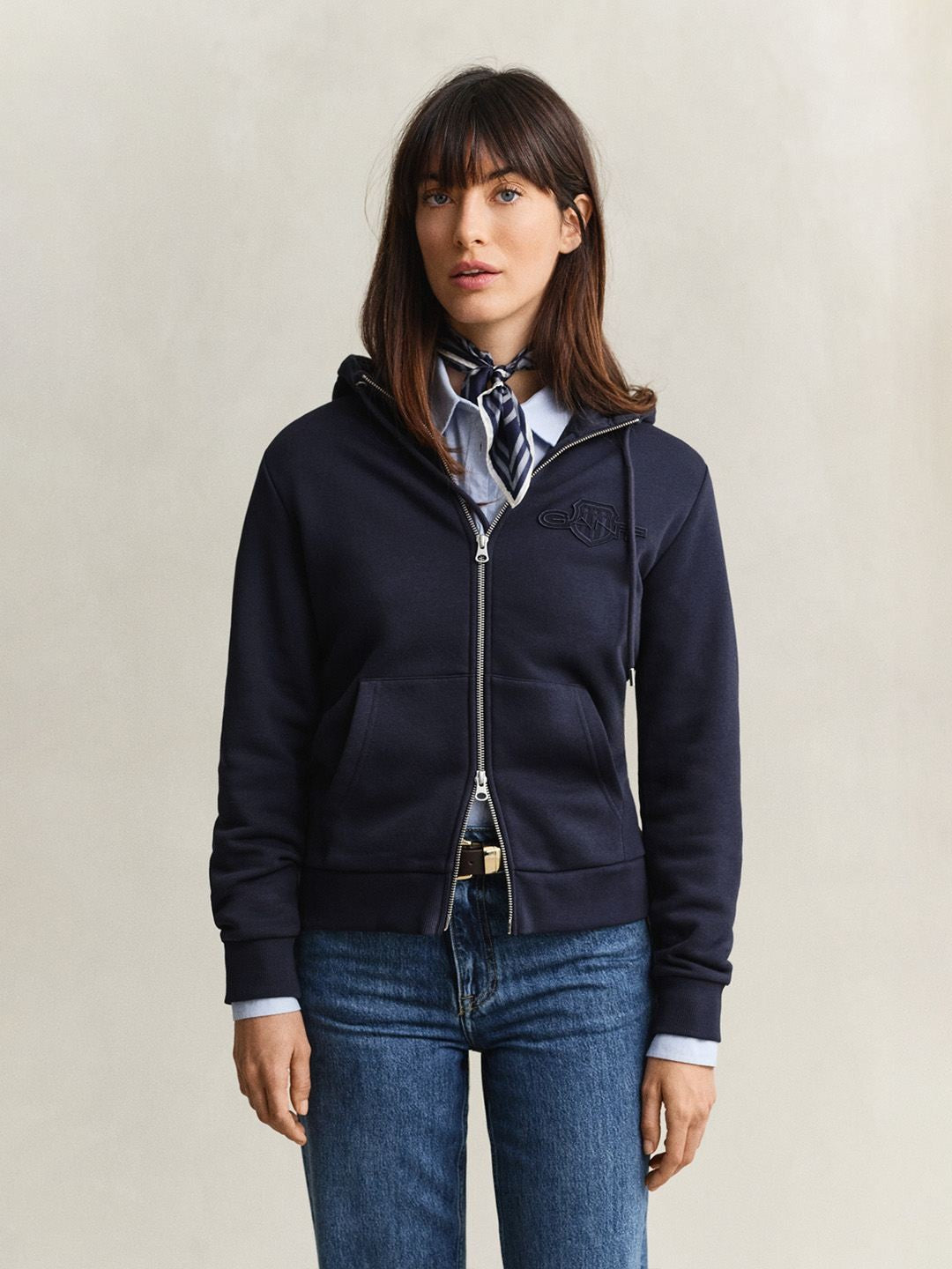 Gant Women Navy Blue Solid Regular Fit Sweatshirt