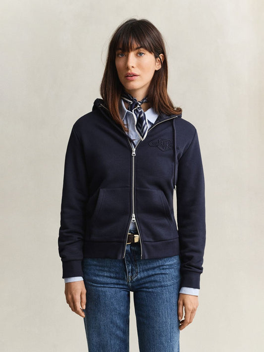 Gant Women Navy Blue Solid Regular Fit Sweatshirt