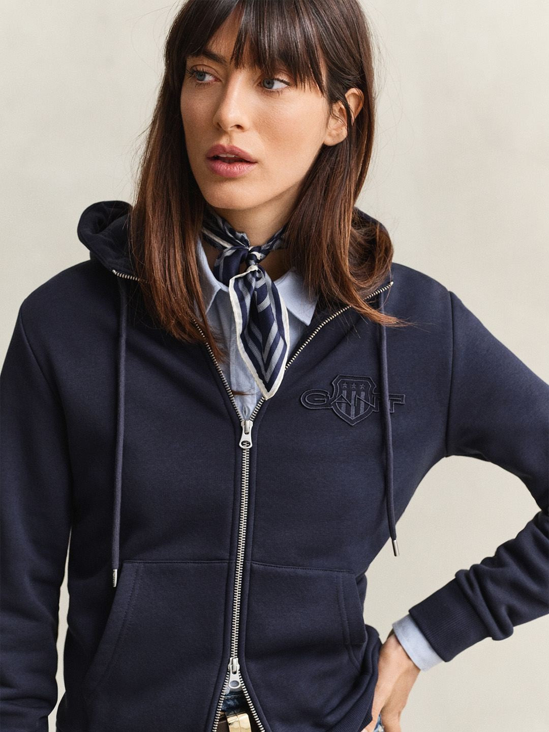 Gant Women Navy Blue Solid Regular Fit Sweatshirt