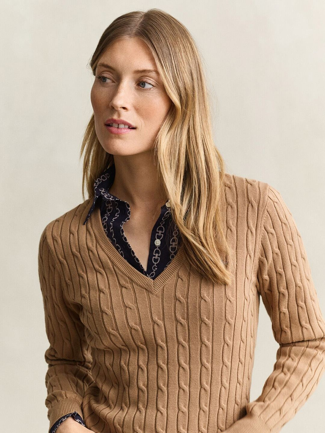 Gant Women Light Brown Textured Slim Fit Sweater