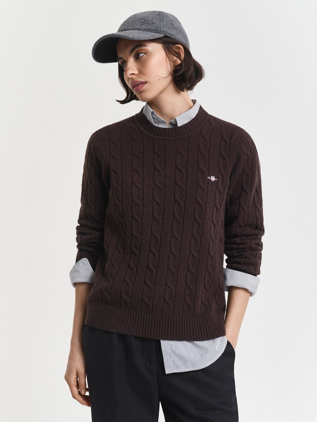 Gant Women Dark Brown Textured Regular Fit Lambswool Sweater