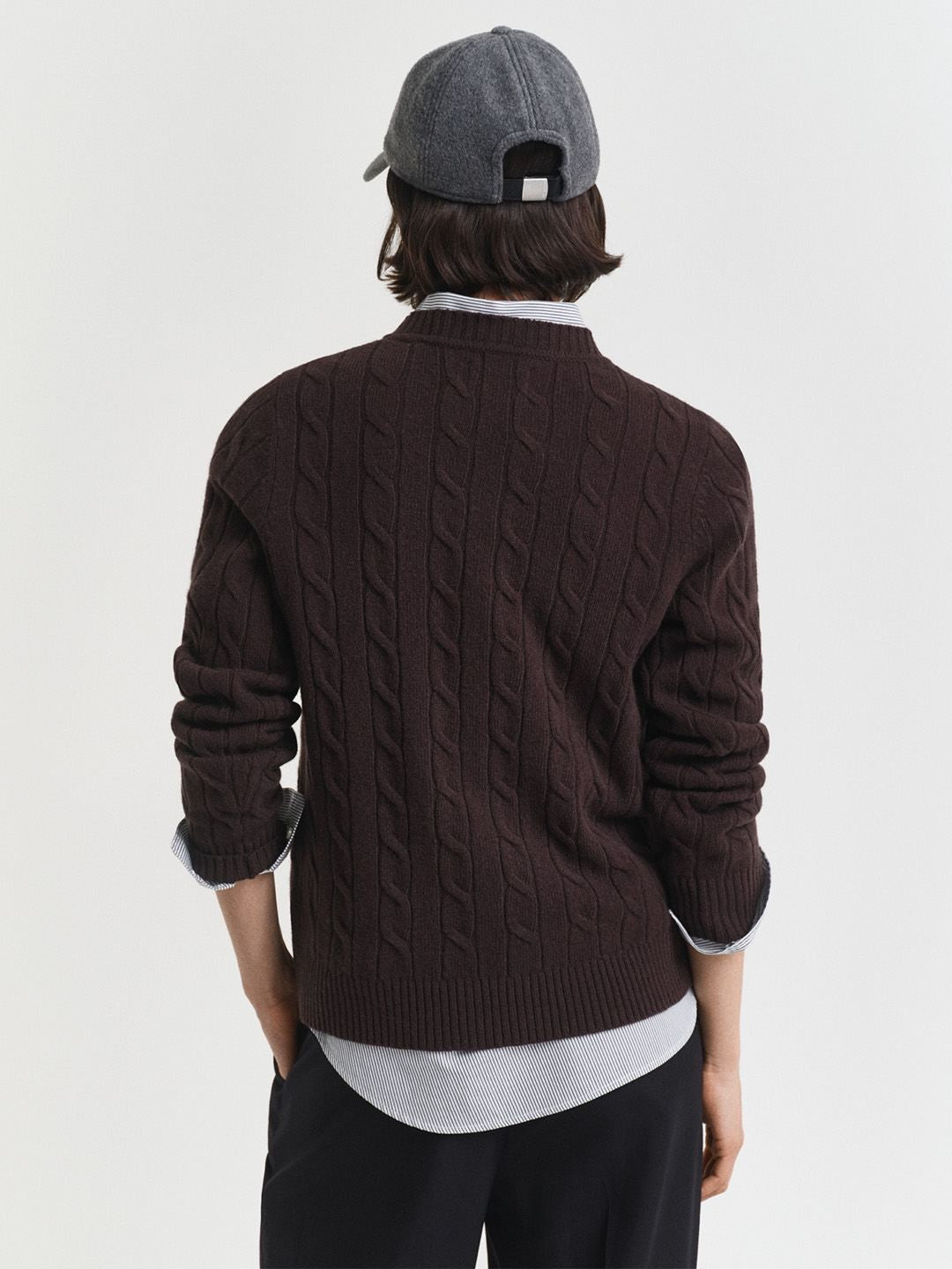 Gant Women Dark Brown Textured Regular Fit Lambswool Sweater