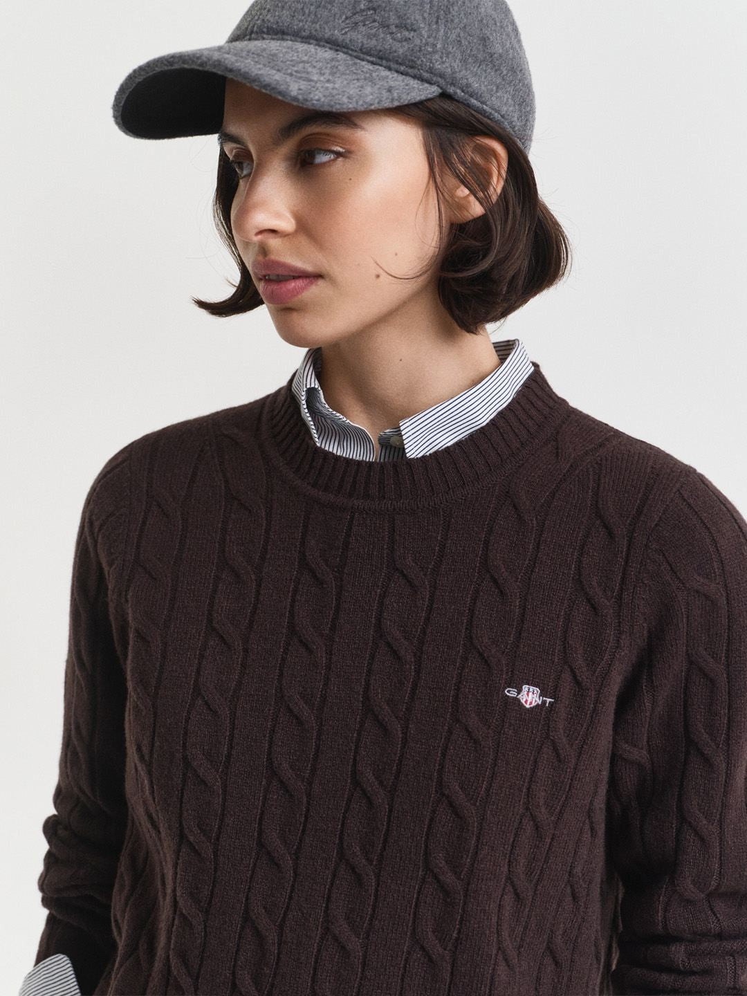 Gant Women Dark Brown Textured Regular Fit Lambswool Sweater