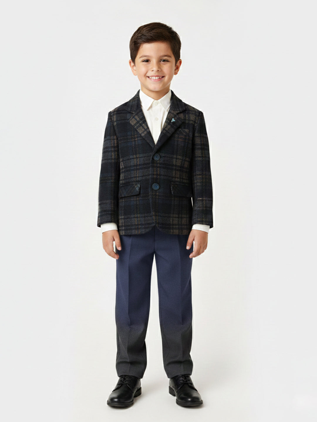 BLUE GIRAFFE Boys Dark Blue Checkered Blazer