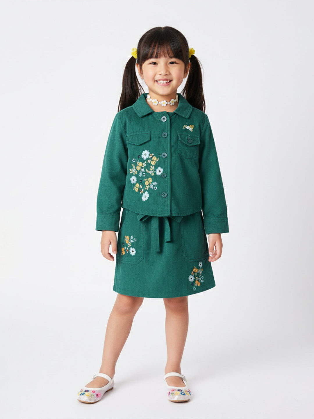 Blue Giraffe Girls Blue Embroidered Collar Jacket