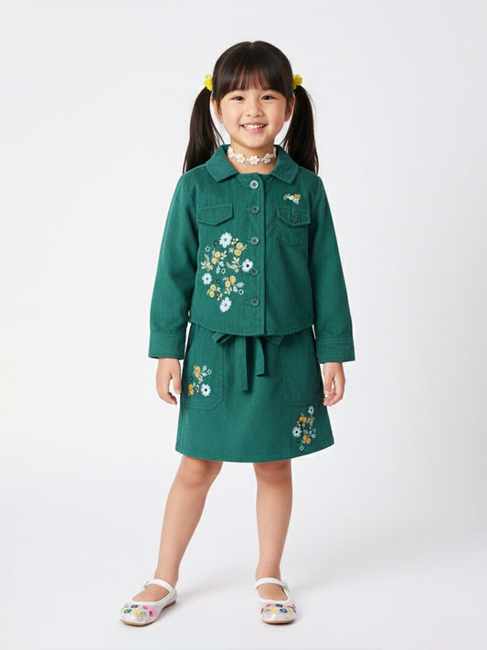 Blue Giraffe Girls Blue Embroidered Collar Jacket