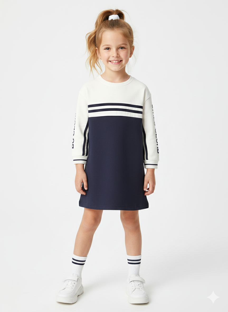 Blue Giraffe Girls Multi Coloublocked Raised Neck Dress