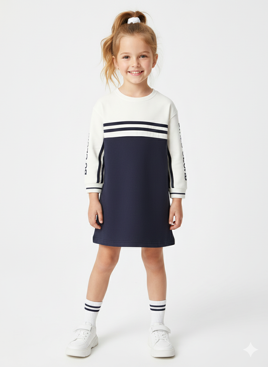 Blue Giraffe Girls Multi Coloublocked Raised Neck Dress