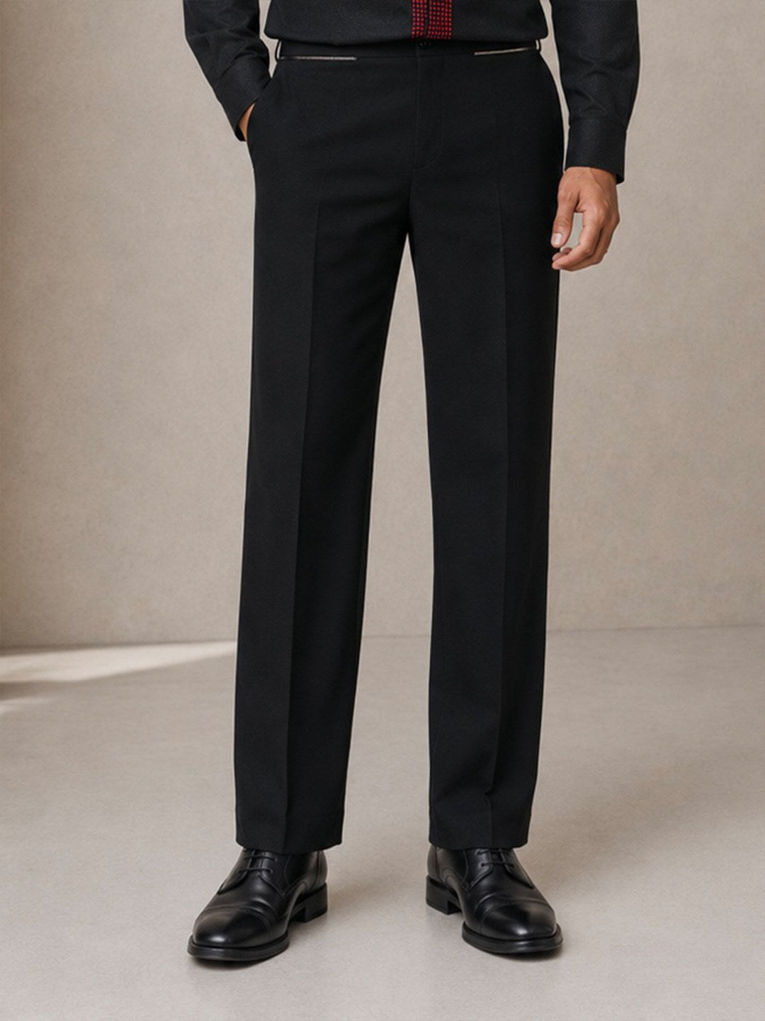 House of Rohit Doshi Men Black Regular Fit Flat Front Trouser