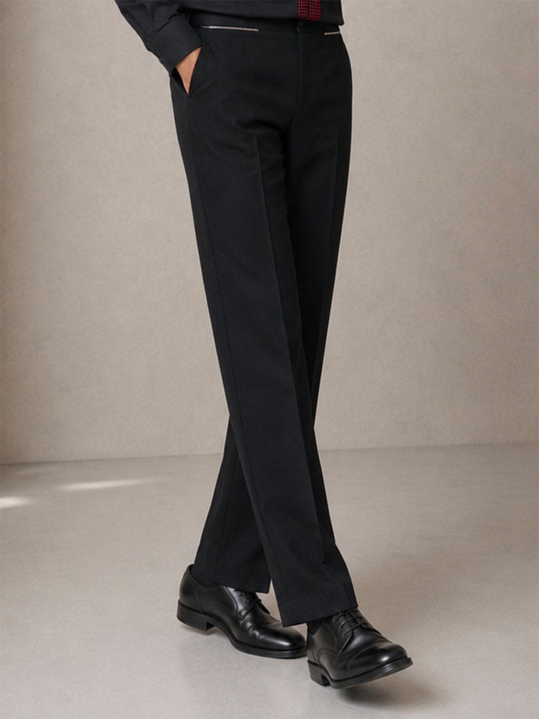 House of Rohit Doshi Men Black Regular Fit Flat Front Trouser