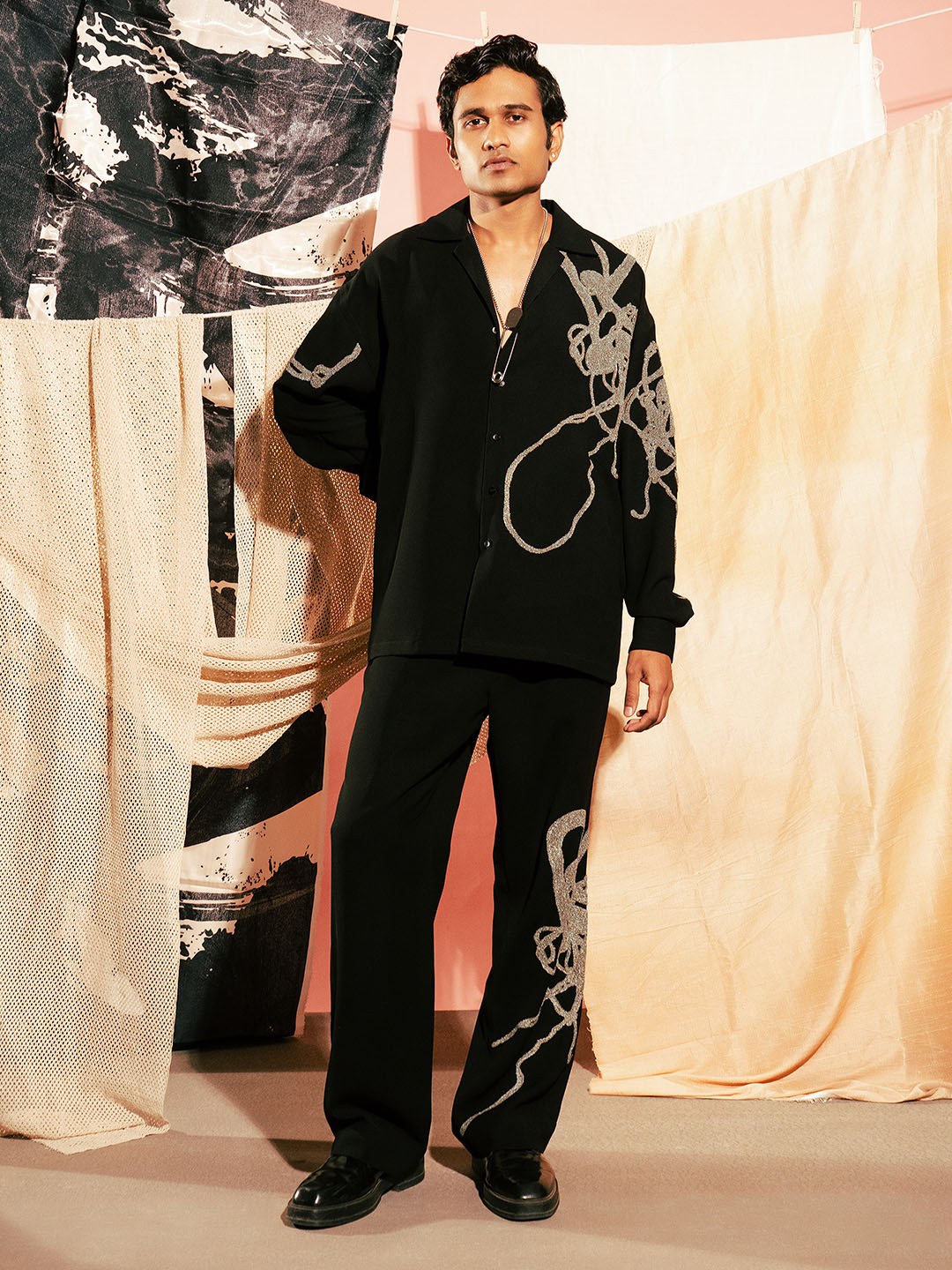 House of Rohit Doshi Men Black Graphic Slim Fit Shirt