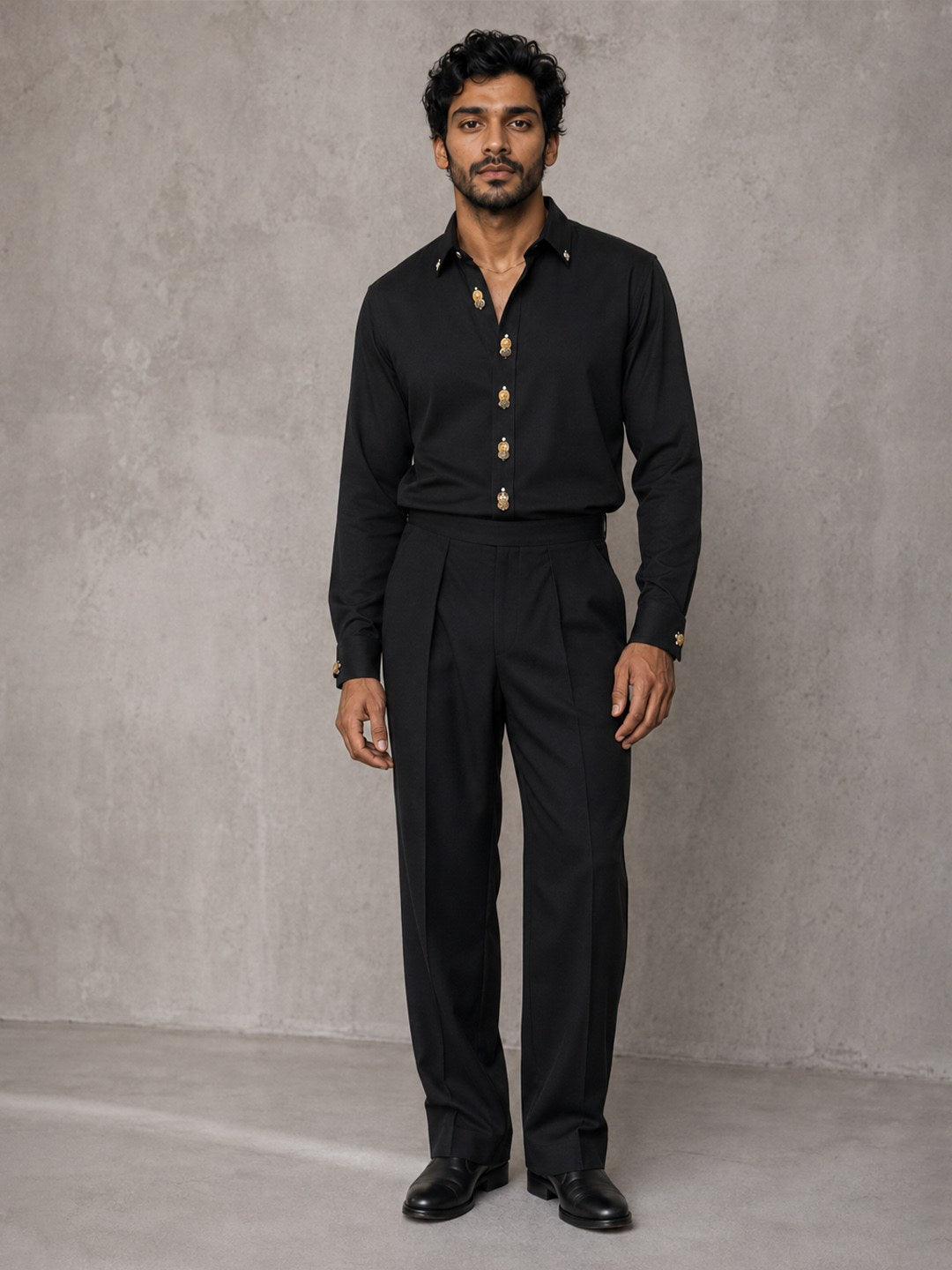 House of Rohit Doshi Men Black Embroidered Slim Fit Shirt