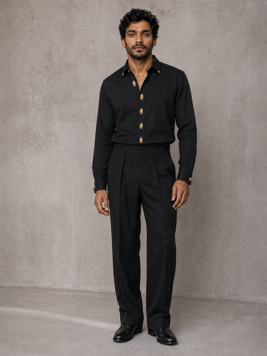 House of Rohit Doshi Men Black Embroidered Slim Fit Shirt