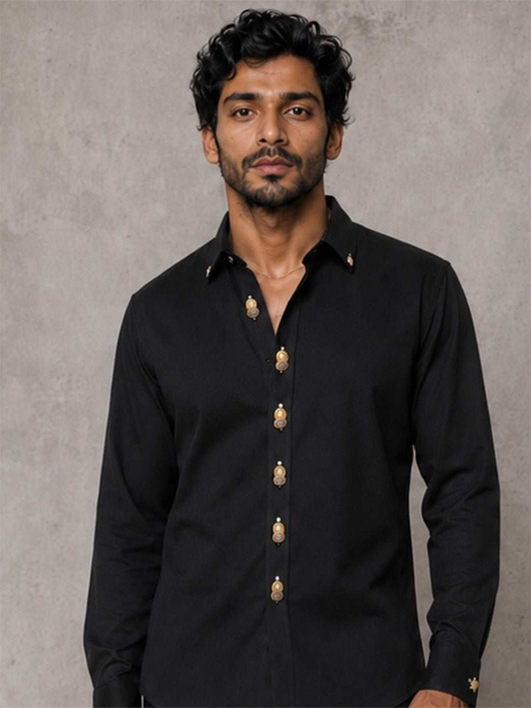 House of Rohit Doshi Men Black Embroidered Slim Fit Shirt