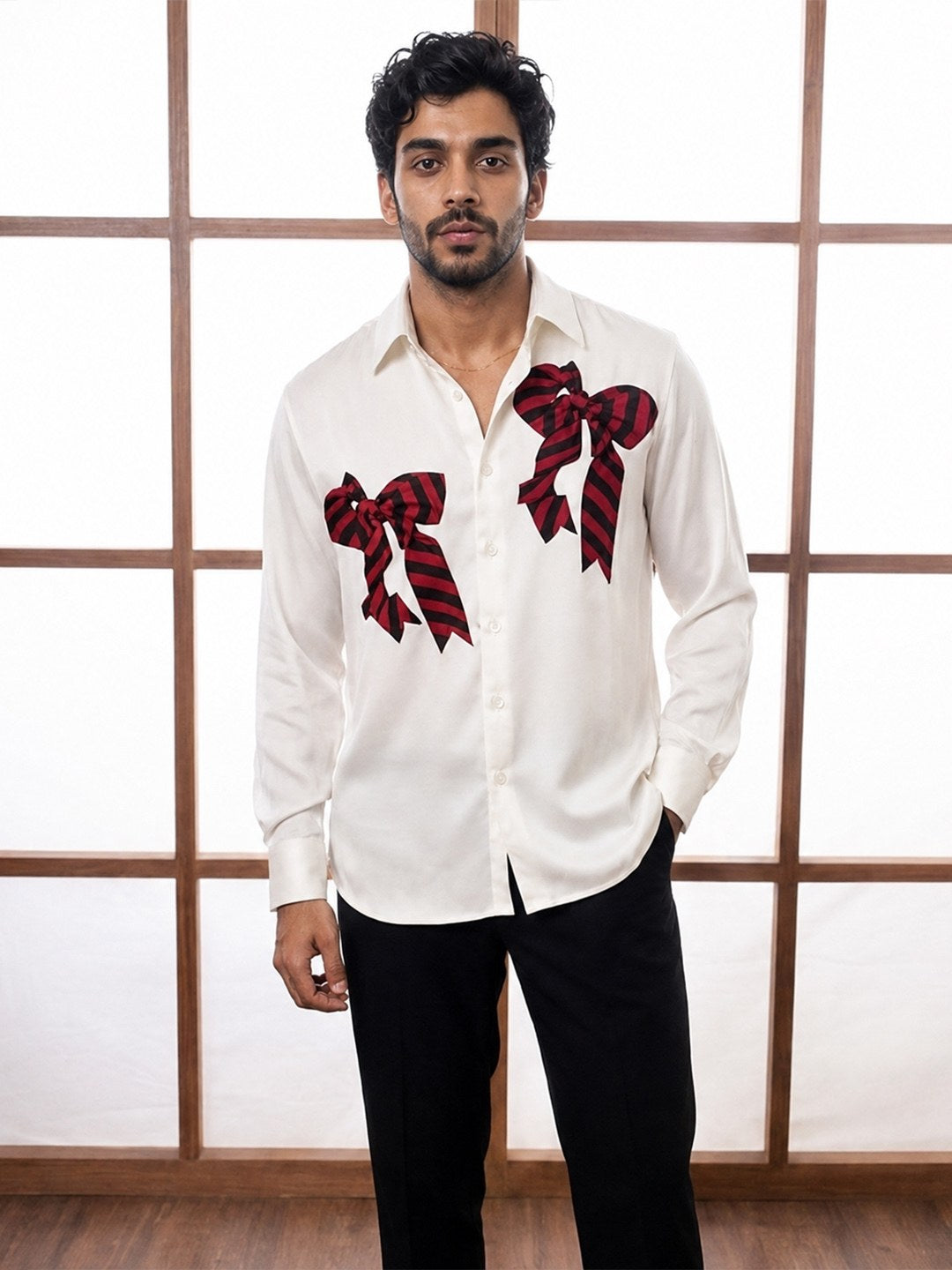 House of Rohit Doshi Men Cream Embroidered Slim Fit Shirt