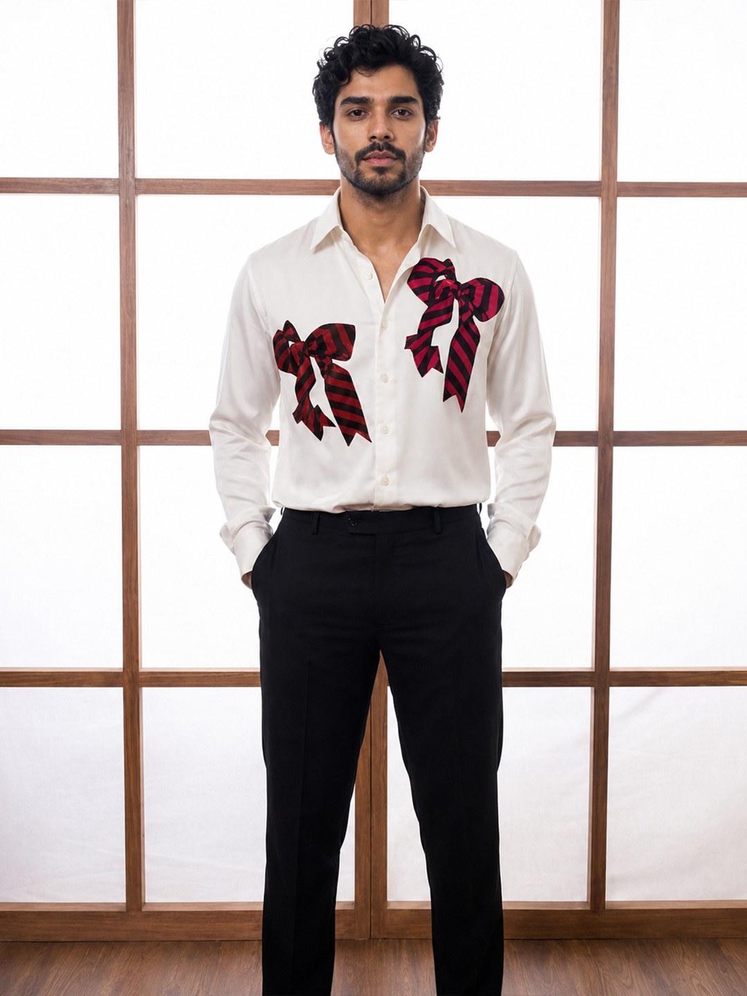 House of Rohit Doshi Men Cream Embroidered Slim Fit Shirt
