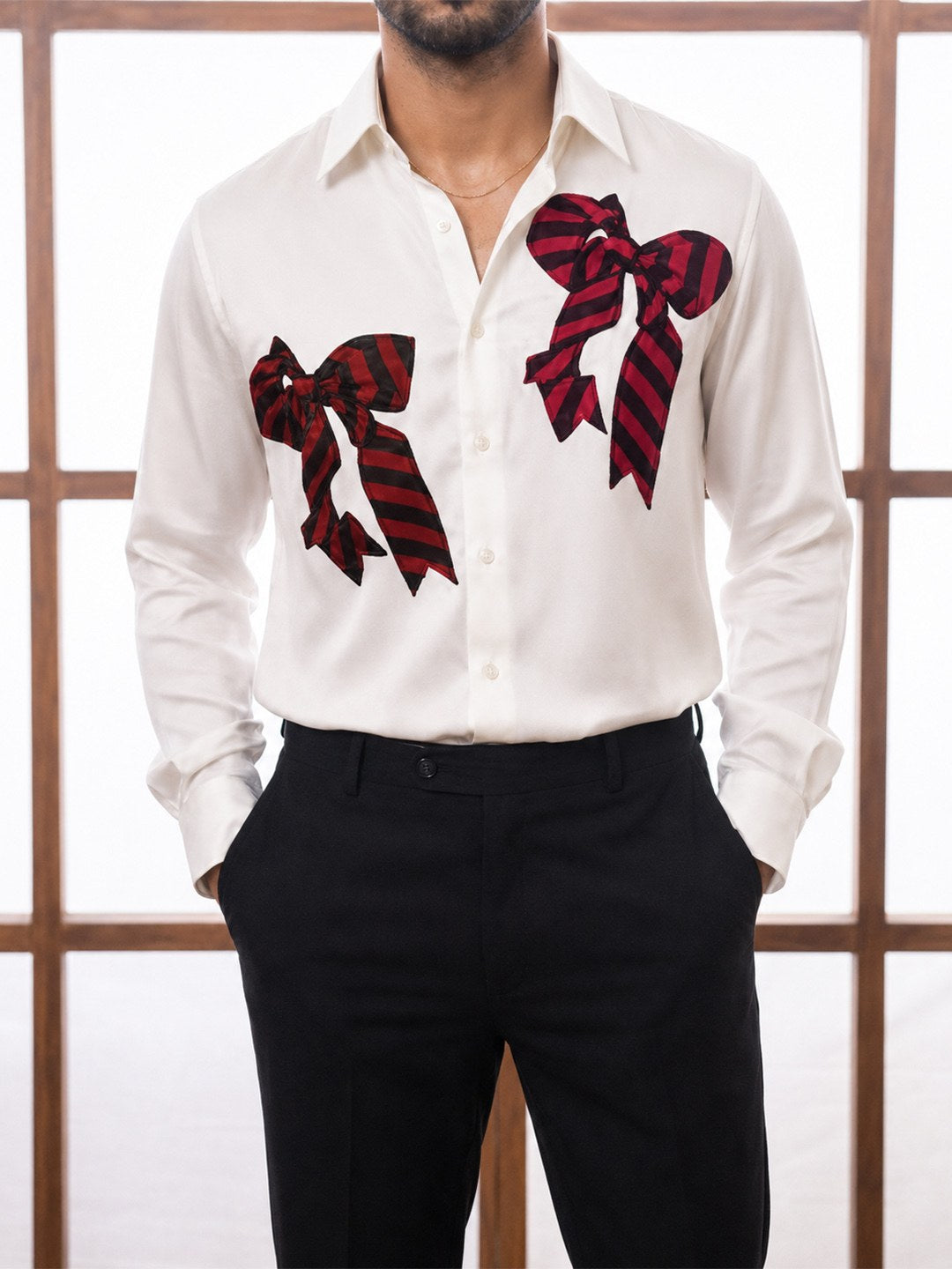 House of Rohit Doshi Men Cream Embroidered Slim Fit Shirt