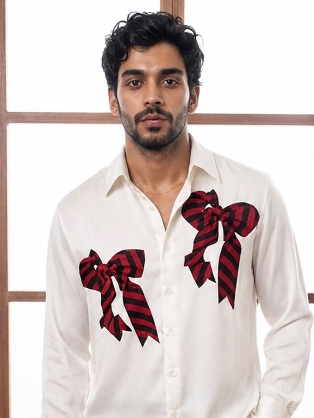 House of Rohit Doshi Men Cream Embroidered Slim Fit Shirt