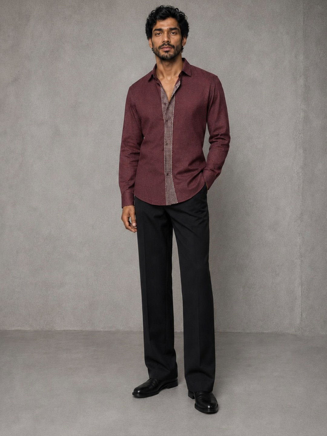 House of Rohit Doshi Men Maroon Graphic Slim Fit Shirt
