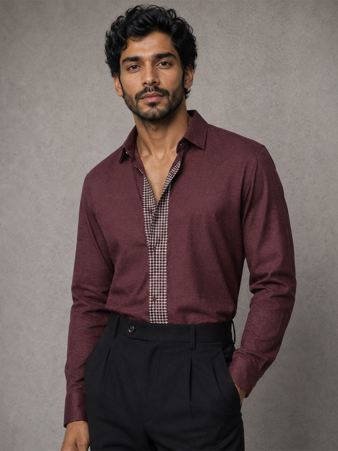 House of Rohit Doshi Men Maroon Graphic Slim Fit Shirt