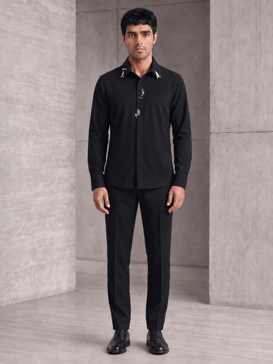 House of Rohit Doshi Men Black Graphic Slim Fit Shirt