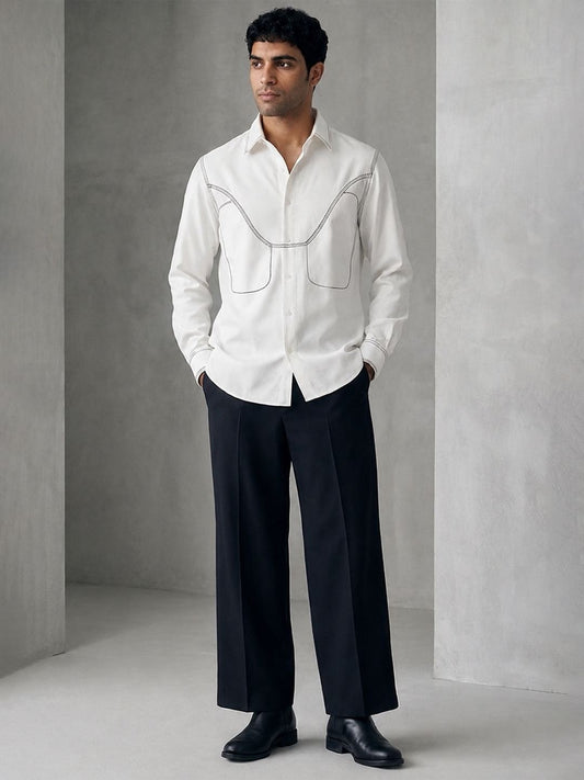 House Of Rohit Doshi Men White Embroidered Slim Fit Shirt