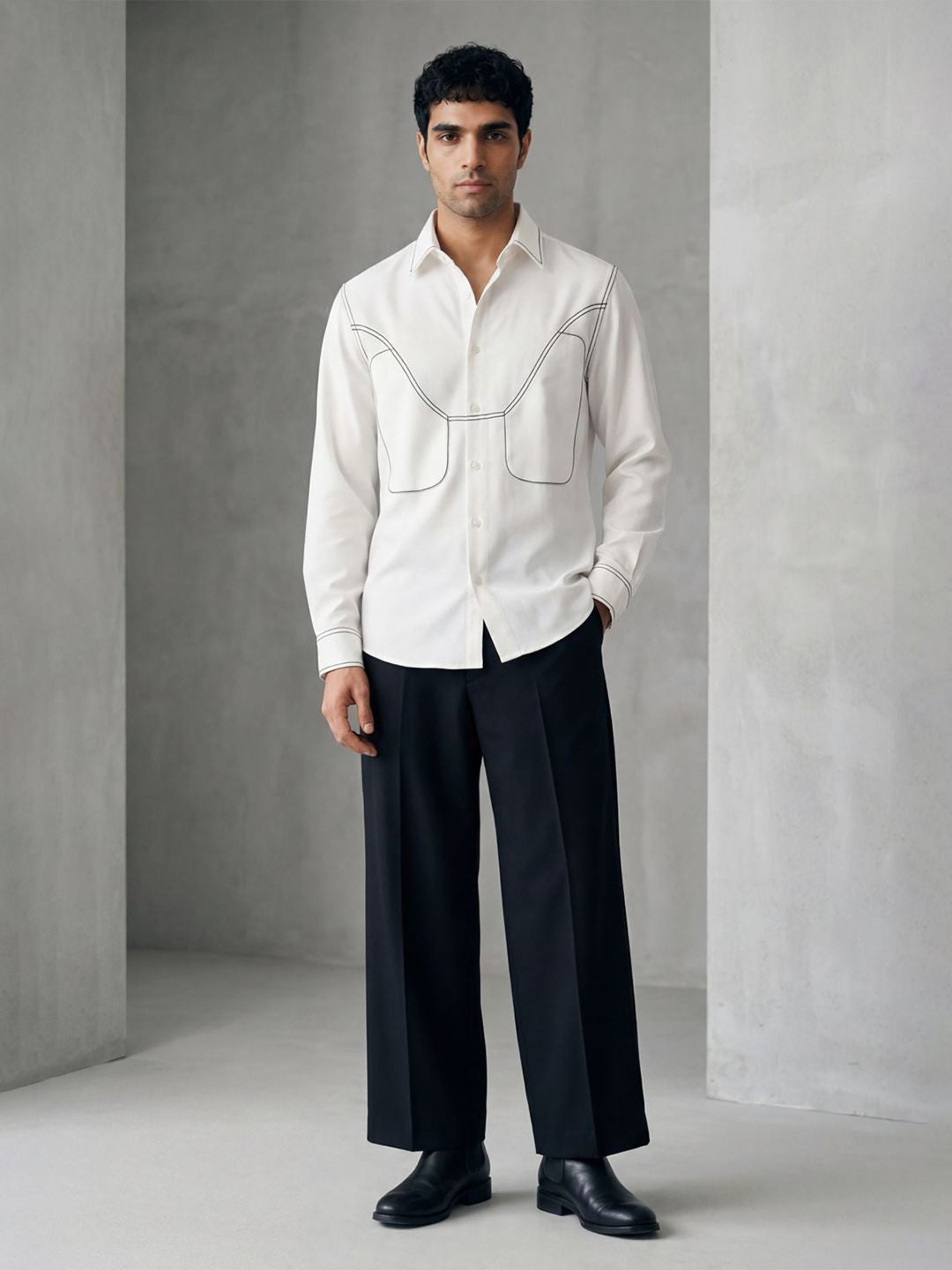 House Of Rohit Doshi Men White Embroidered Slim Fit Shirt