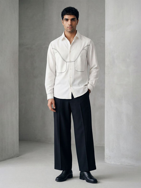 House Of Rohit Doshi Men White Embroidered Slim Fit Shirt