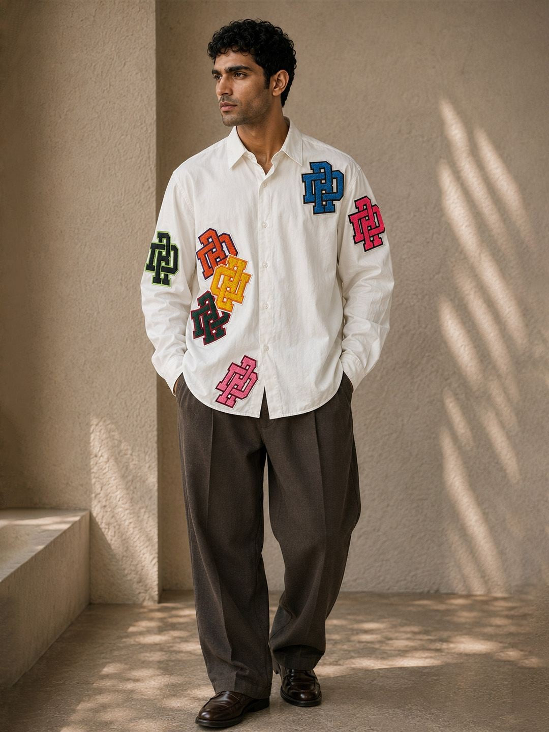 House Of Rohit Doshi Men White Embroidered Slim Fit Shirt