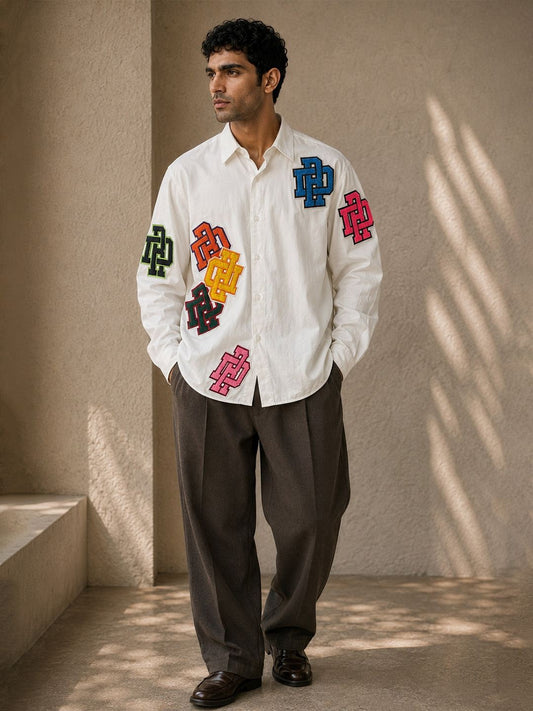 House Of Rohit Doshi Men White Embroidered Slim Fit Shirt