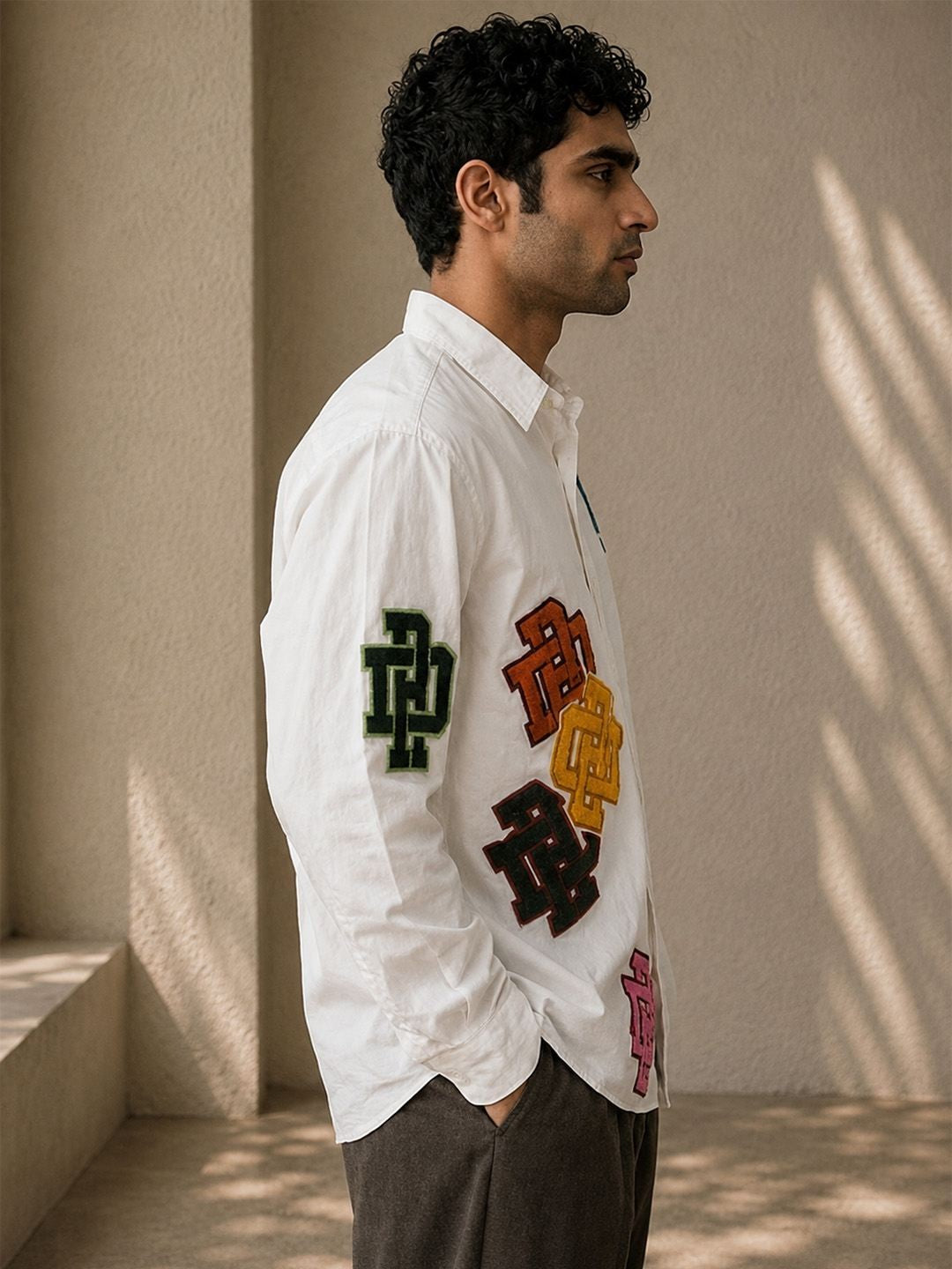 House Of Rohit Doshi Men White Embroidered Slim Fit Shirt