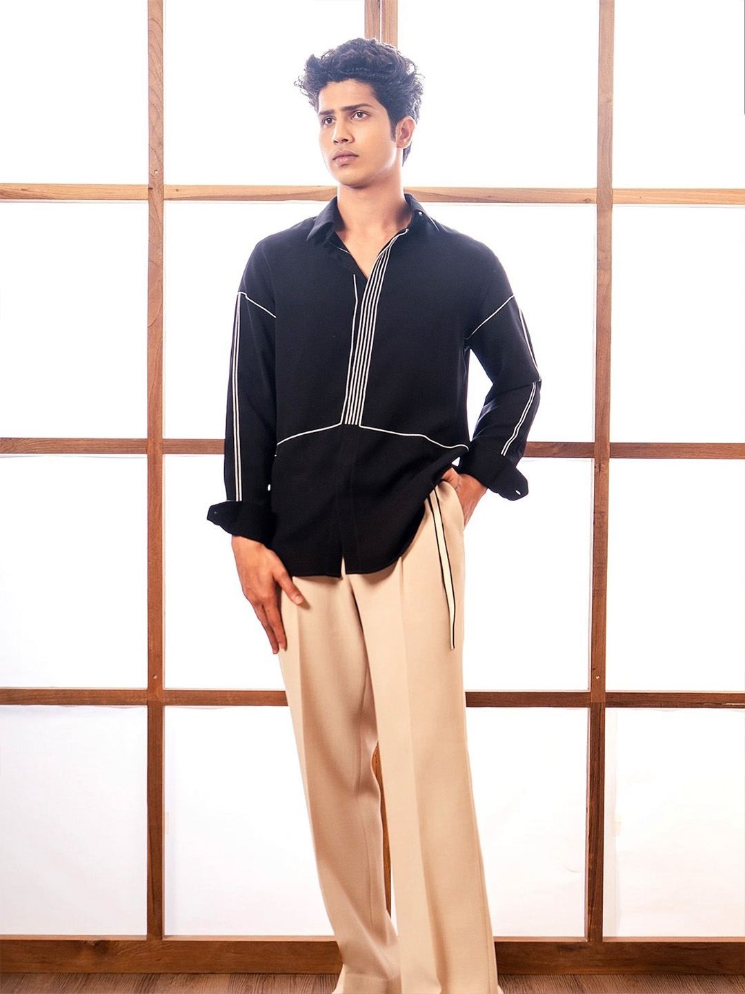 House Of Rohit Doshi Men Black Graphic Slim Fit Shirt