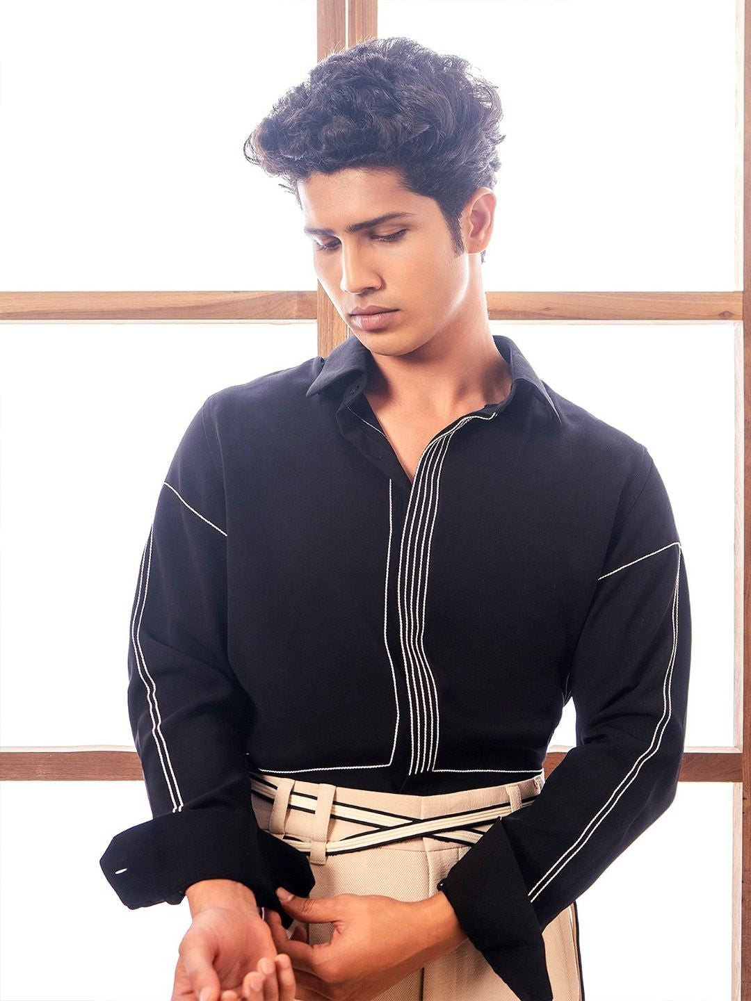 House Of Rohit Doshi Men Black Graphic Slim Fit Shirt
