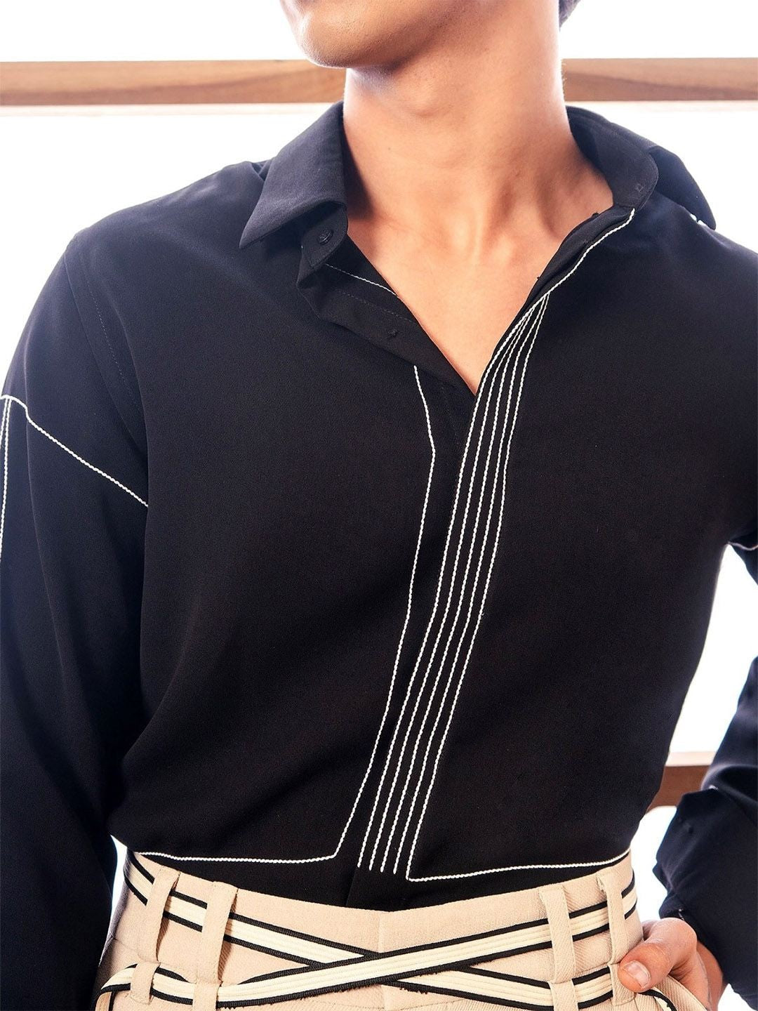 House Of Rohit Doshi Men Black Graphic Slim Fit Shirt