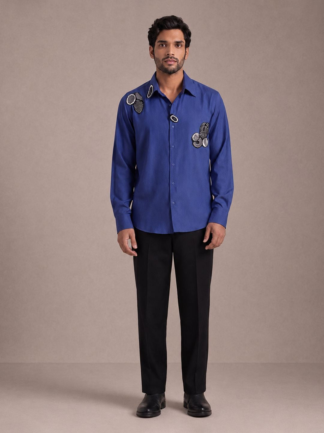 House Of Rohit Doshi Men Blue Embroidered Slim Fit Shirt