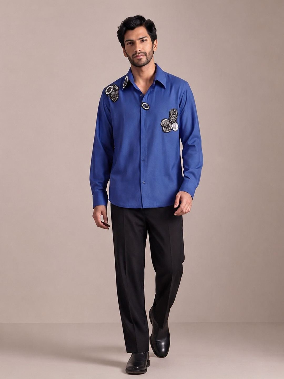 House Of Rohit Doshi Men Blue Embroidered Slim Fit Shirt