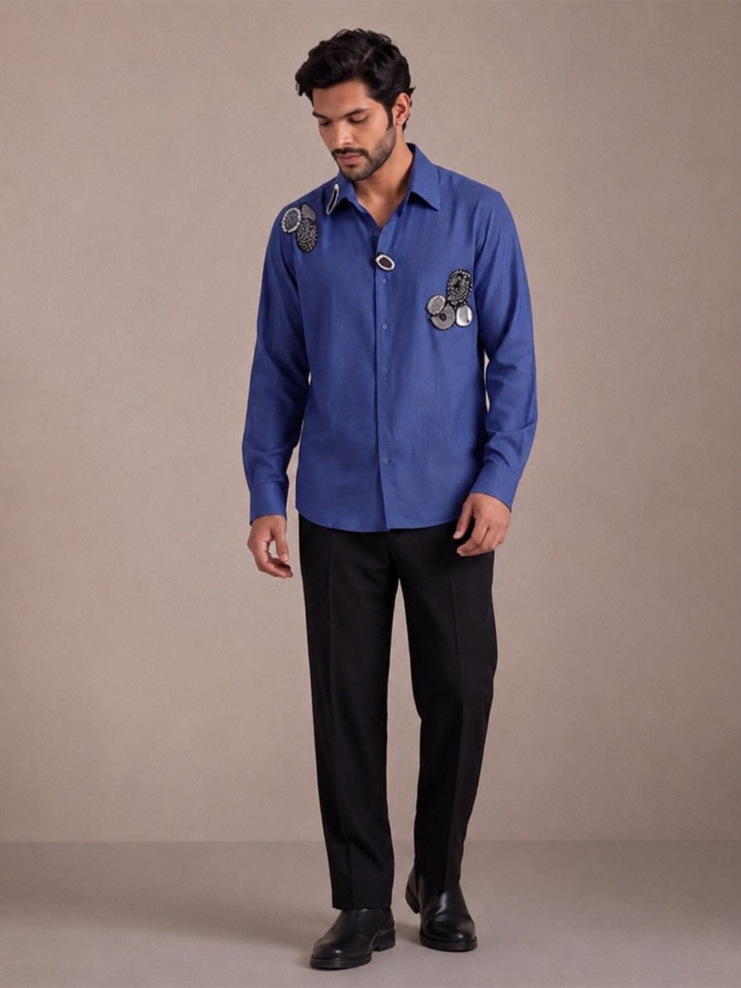 House Of Rohit Doshi Men Blue Embroidered Slim Fit Shirt