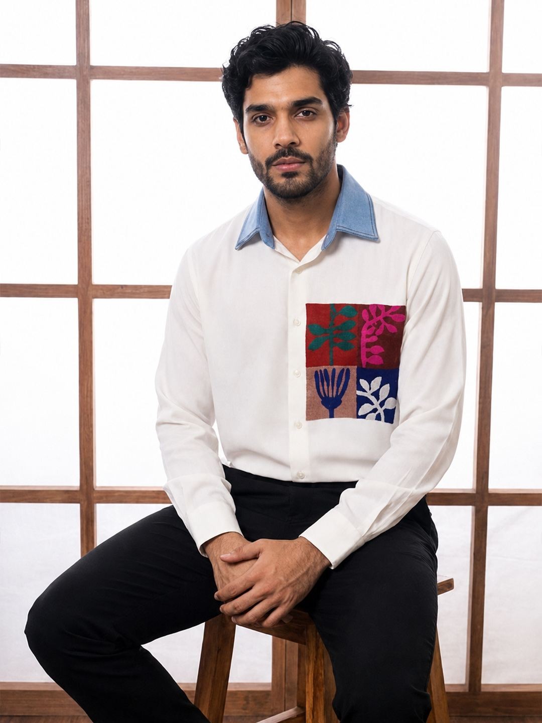 House Of Rohit Doshi Men White Embroidered Slim Fit Shirt